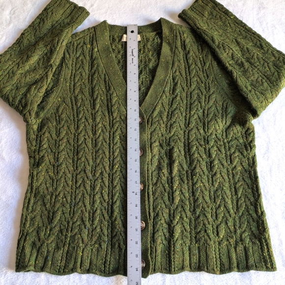 Appleseeds Quality Petite Large V-neck Cardigan Donegal Braided Green Wool Blend - Picture 6 of 13